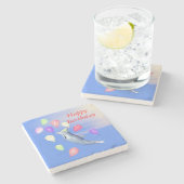 Happy Birthday Dolphin Stenen Onderzetter (Zijkant)