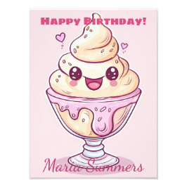 Happy Birthday Dondurma Ice-cream Kawaii Cartoon Foto Afdruk