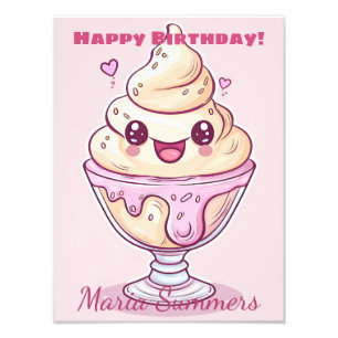Happy Birthday Dondurma Ice-cream Kawaii Cartoon Foto Afdruk