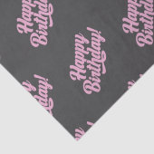 Happy Birthday Donkergrijs Roze Script Tissuepapier (Detail)