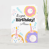 Happy Birthday Donuts Custom Text Wenskaart Kaart (Voorkant)