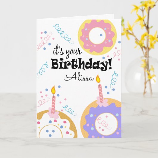 Happy Birthday Donuts Custom Text Wenskaart Kaart (Gele Bloem)