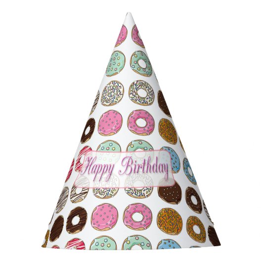 Happy Birthday Donuts Pink and Chocolate Party Pet Feesthoedjes (Voorkant)