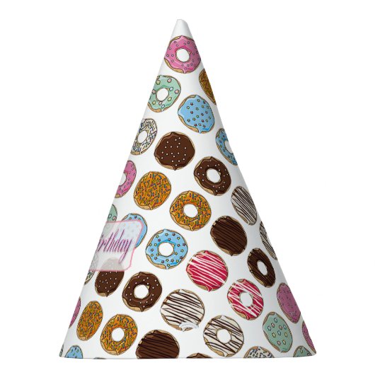Happy Birthday Donuts Pink and Chocolate Party Pet Feesthoedjes (Rechts)
