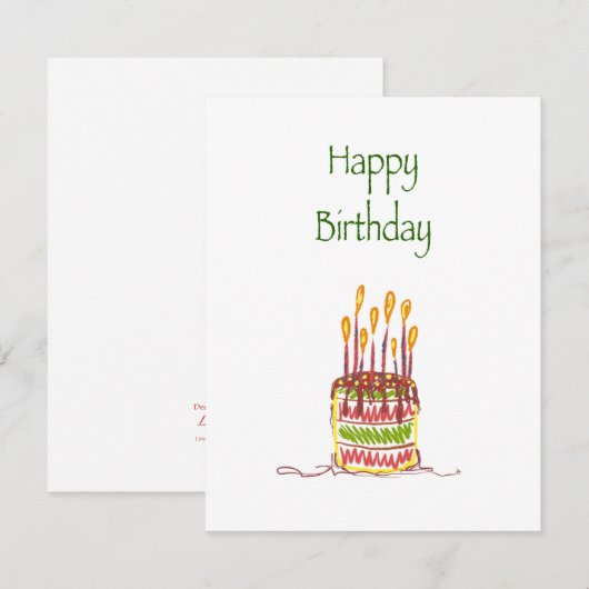 Happy Birthday Doodle Cake Kaart (Voorkant / Achterkant)