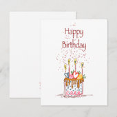 Happy Birthday Doodle Cake Kaart (Voorkant / Achterkant)