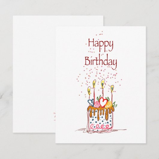 Happy Birthday Doodle Cake Kaart (Voorkant / Achterkant)