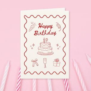 Happy Birthday Doodle Gevouwen Wenskaart Kaart