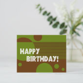 Happy Birthday Dotty Lines Briefkaart (olijf/bruin (Staand voorkant)