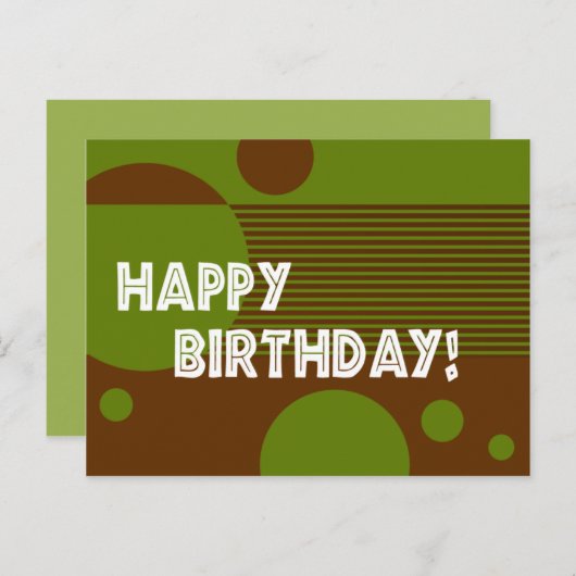 Happy Birthday Dotty Lines Briefkaart (olijf/bruin (Voorkant / Achterkant)