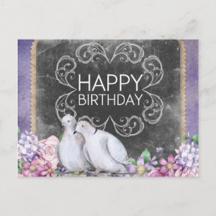 Happy Birthday Doves Bloemenillustratie Briefkaart