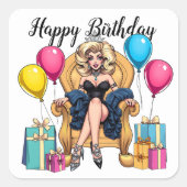 Happy Birthday Drag Queen Vierkante Sticker (Voorkant)