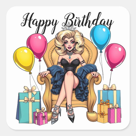 Happy Birthday Drag Queen Vierkante Sticker (Voorkant)