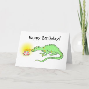 Happy Birthday Dragon & cake-kaart Kaart