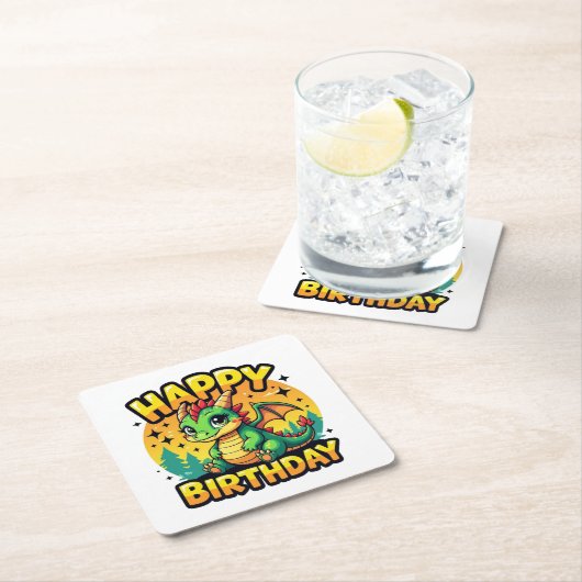 Happy Birthday Dragon Kartonnen Onderzetters (Insitu)