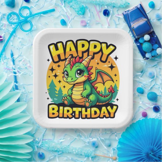 Happy Birthday Dragon Papieren Bordje (Feest)