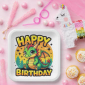Happy Birthday Dragon Papieren Bordje (Feest)