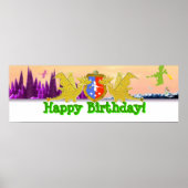Happy Birthday Dragon Party-banner Poster (Voorkant)