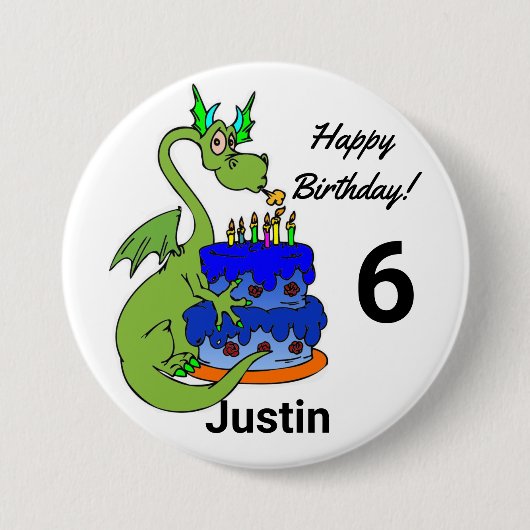 Happy Birthday Dragon Persoonlijke naamleeftijd Ronde Button 7,6 Cm (Voorkant)