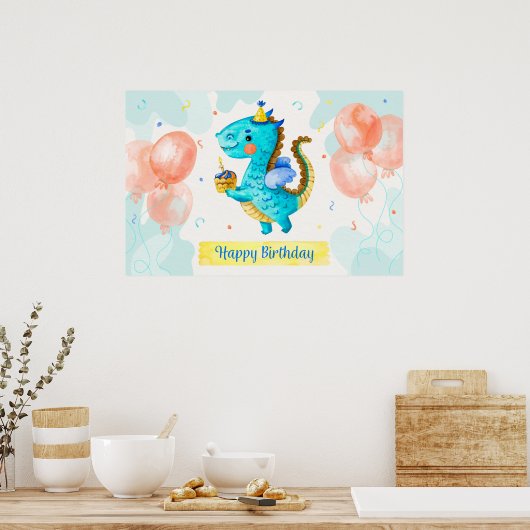 Happy Birthday Dragon Poster (Keuken)