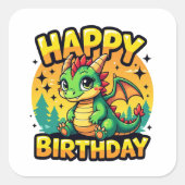 Happy Birthday Dragon Vierkante Sticker (Voorkant)