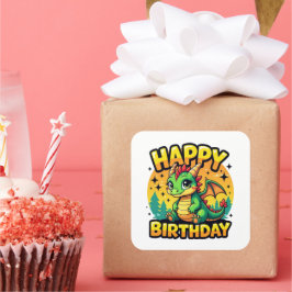 Happy Birthday Dragon Vierkante Sticker