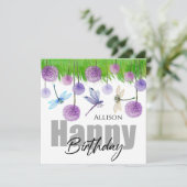Happy Birthday Dragonflies Wild Flowers Waterverf Kaart (Staand voorkant)