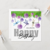 Happy Birthday Dragonflies Wild Flowers Waterverf Kaart (Voorkant / Achterkant in situ)