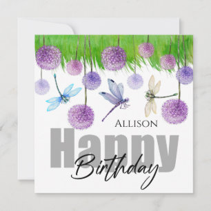 Happy Birthday Dragonflies Wild Flowers Waterverf Kaart