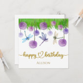 Happy Birthday Dragonflies Wild Flowers Waterverf Kaart (Voorkant / Achterkant in situ)