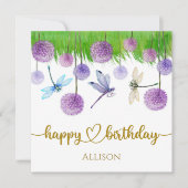 Happy Birthday Dragonflies Wild Flowers Waterverf Kaart (Voorkant)