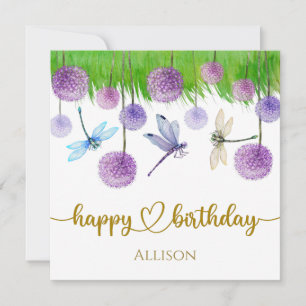 Happy Birthday Dragonflies Wild Flowers Waterverf Kaart