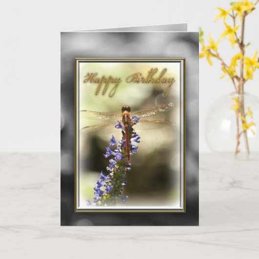 Happy Birthday Dragonfly-kaart Kaart (Gele Bloem)