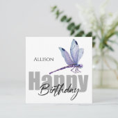 Happy Birthday Dragonfly Persoonlijke naam Kaart (Staand voorkant)