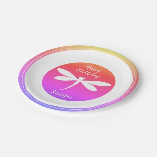 Happy Birthday Dragonfly Sjabloon | Kleurrijk en v Papieren Bordje (Gekanteld)