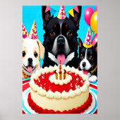 Happy Birthday, drie honden en cake | AI Art. Poster (Voorkant)