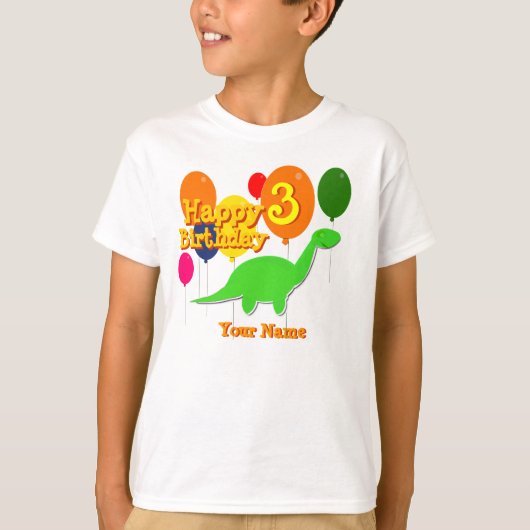 Happy Birthday Drie Jaar Ballon Dinosaurus Shirt (Voorkant)