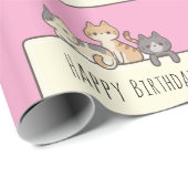 Happy Birthday Drie Schattigee Katten Verpakking P Cadeaupapier (Rol Hoek)