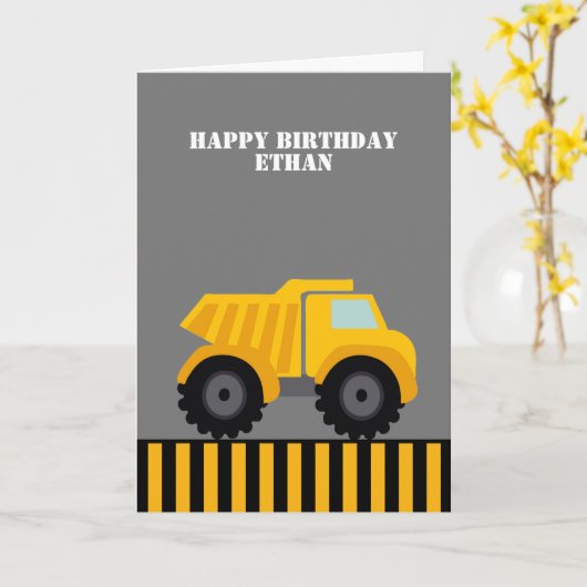 Happy Birthday Dump Truck Eerste Kaart (Gele Bloem)