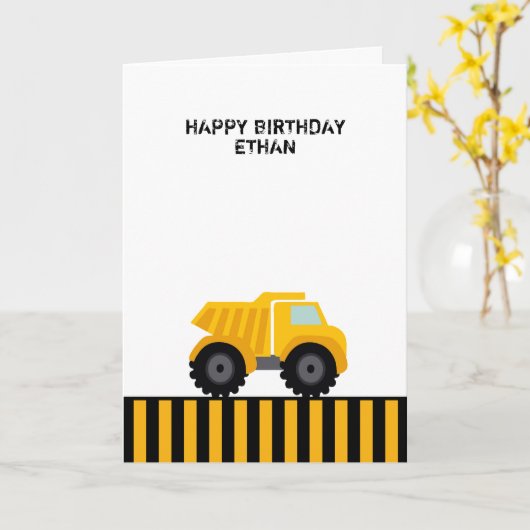 Happy Birthday Dump Truck Eerste Verjaardag Kaart (Gele Bloem)