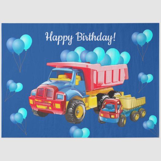 Happy Birthday Dump Trucks and Balloons Tissuepapier (Voorkant)