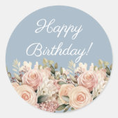 Happy Birthday dusty blue rose pink ivory Ronde Sticker (Voorkant)