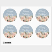 Happy Birthday dusty blue rose pink ivory Ronde Sticker (Vel)