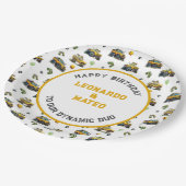 Happy Birthday Dynamic Duo Monster Truck Twin Boys Papieren Bordje (Gekanteld)