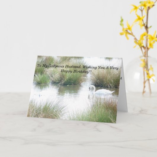 Happy Birthday Echtgenoot Zwanen Kaart (Gele Bloem)