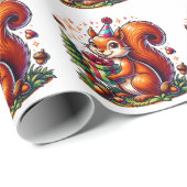 Happy Birthday Eekhoorn Schattigee Cartoon Cadeaupapier (Rol Hoek)