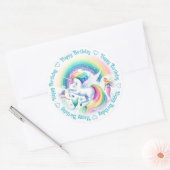 Happy Birthday Eenhoorn en Zeemeerminnen Ronde Sticker (Envelop)