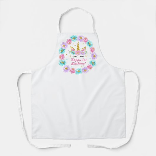 Happy Birthday Eenhoorn Rozen Schort (Voorkant)