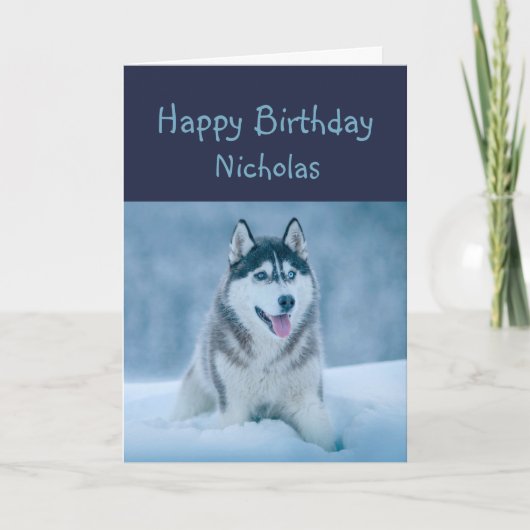 Happy Birthday Eigen naam Husky Dog Humor Card Kaart (Voorkant)