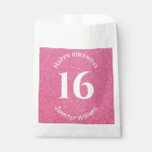 Happy Birthday Eigen naam Leeftijd Jaar Roze Glitt Bedankzakje (Voorkant)